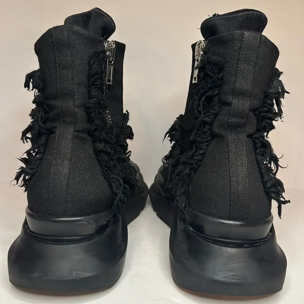 Rick Owens DRKSHDW Gethsemane High-Top Sneakers EU 45 Distressed Abstract Denim